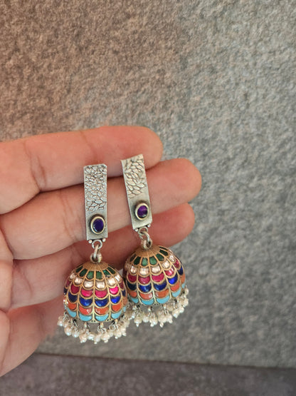 Kundan fusion silver jhumkas