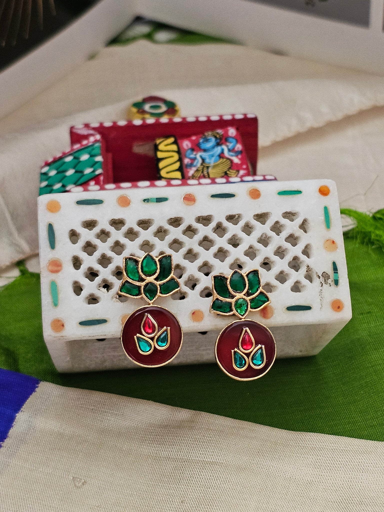 Silver 92.5 gold polish Kundan inlay work earrings