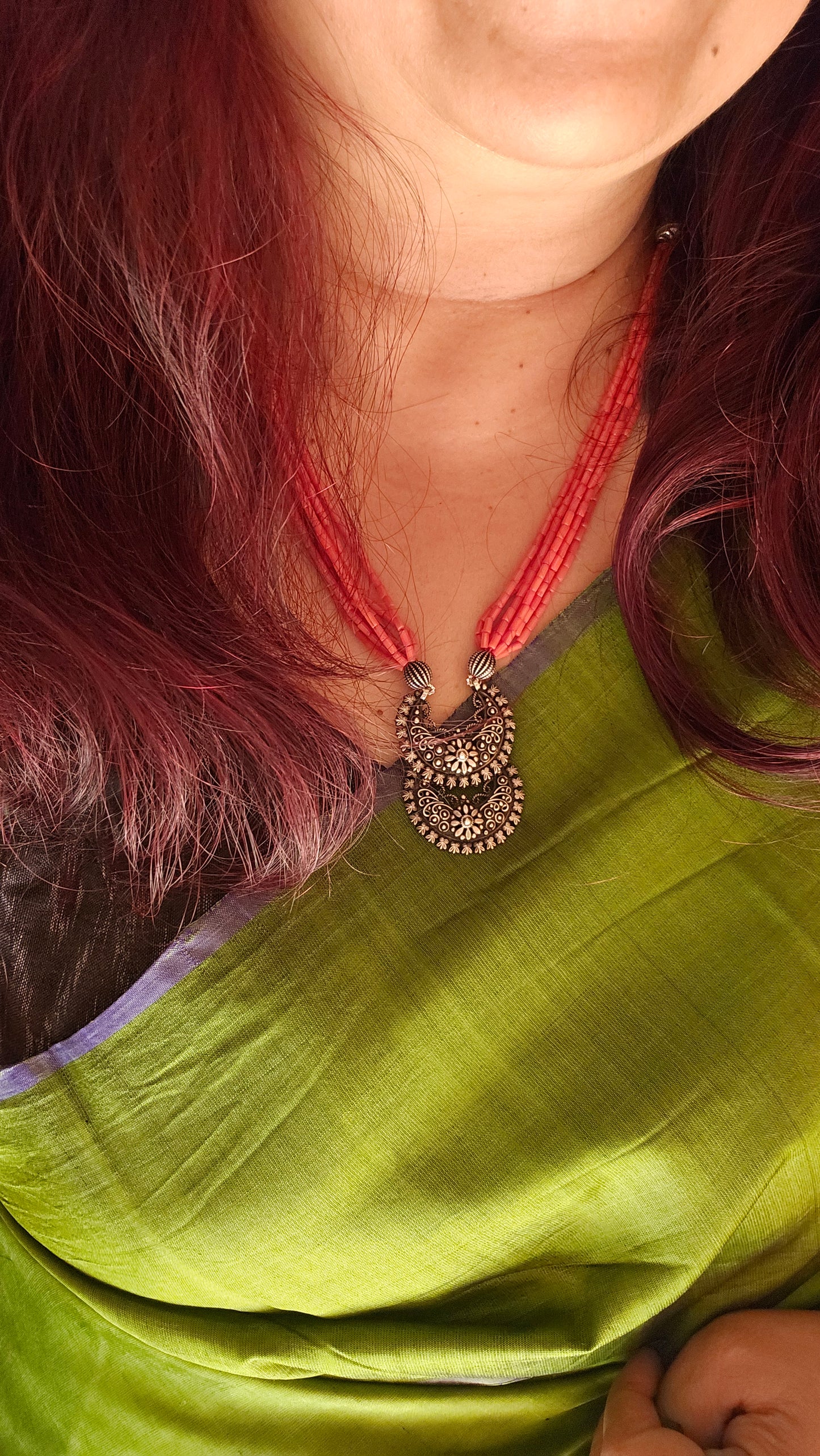 Coral necklace chaand Bali pendant
