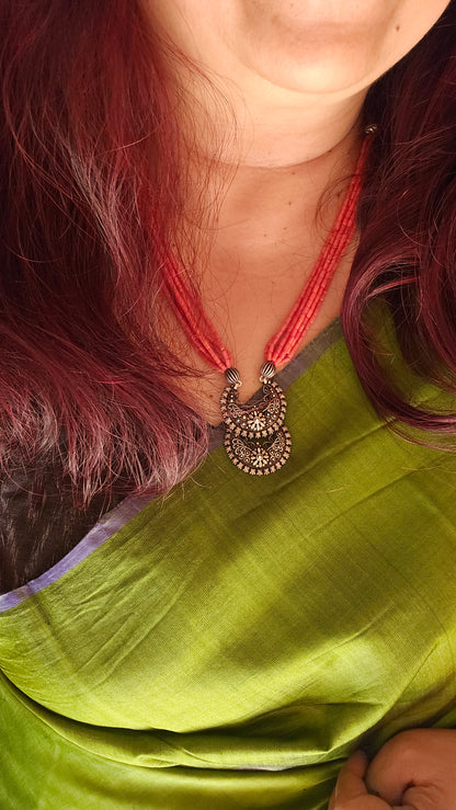 Coral necklace chaand Bali pendant