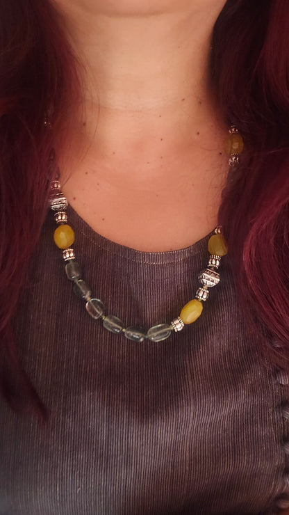 Fluorite and Citrine gemstones necklace