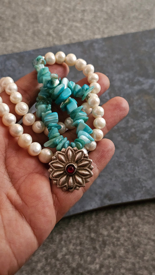 Aqua Bloom — Amazonite & Freshwater Pearl Necklace