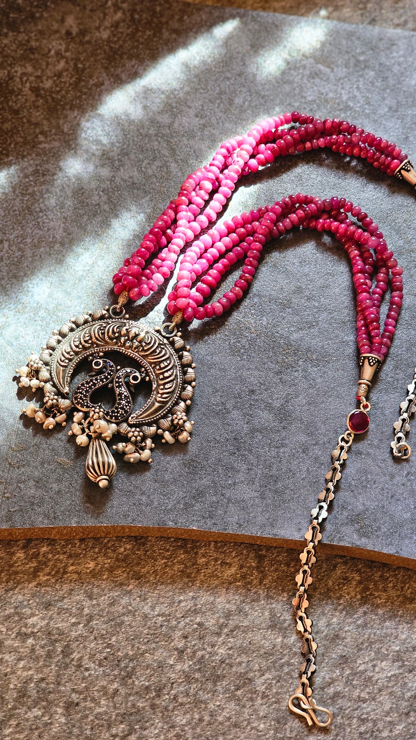 Srilankan Rubies necklace chaand baali pendant