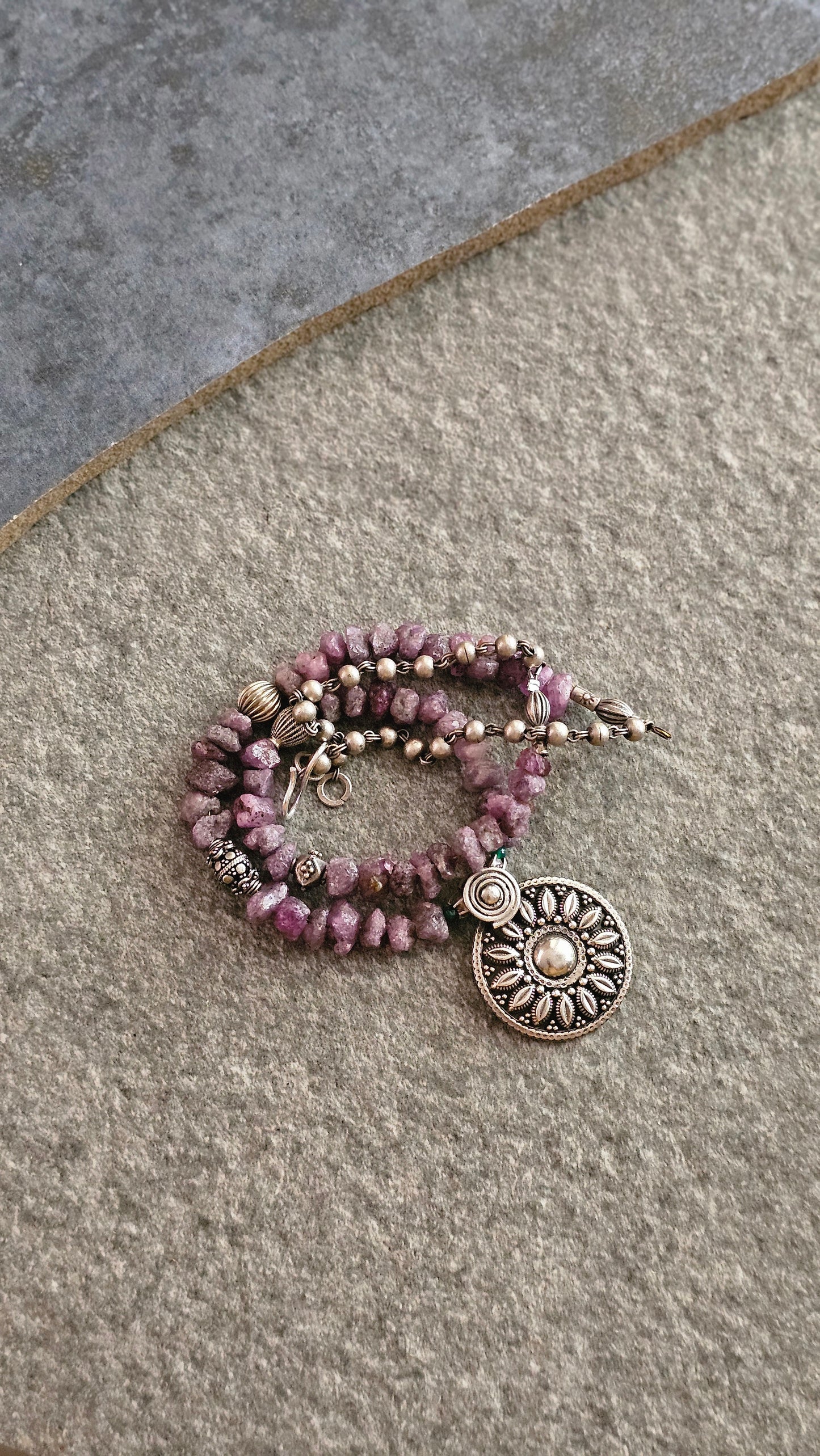 Rough Ruby necklace vintage silver pendant