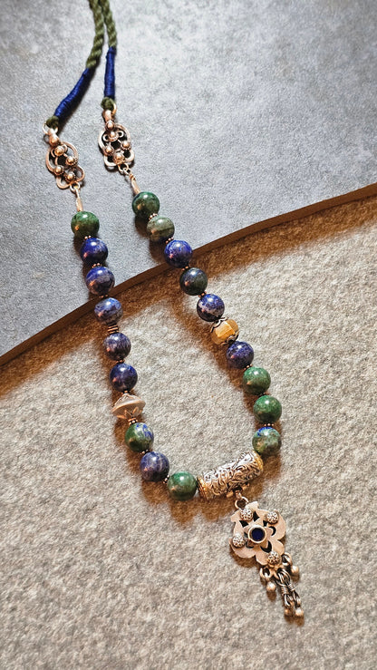 Azurite Malachite gemstone necklace dumroo pendant