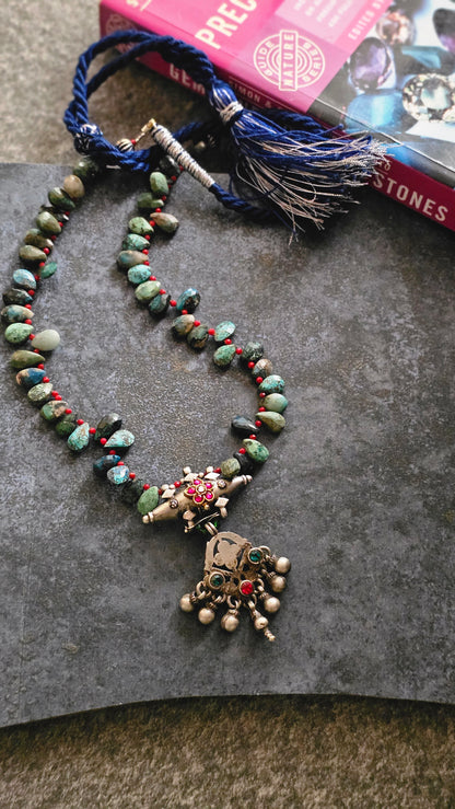 Soul Strung | Chrysocolla, Garnet & Vintage Kundan Necklace