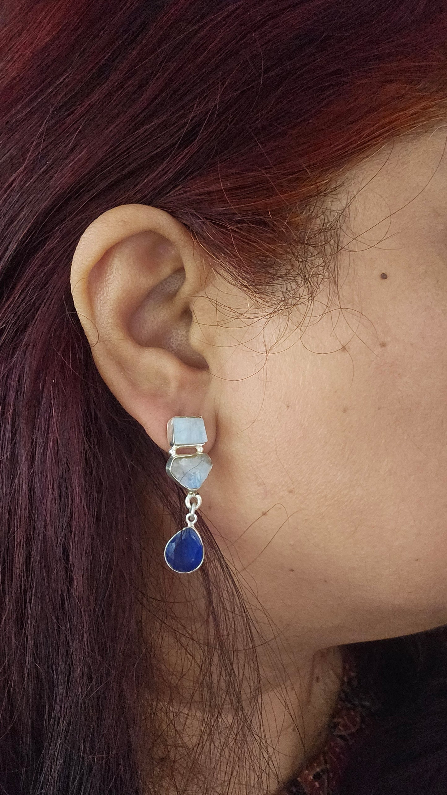 Neel Tara – Moonstone & Blue Chalcedony Earrings