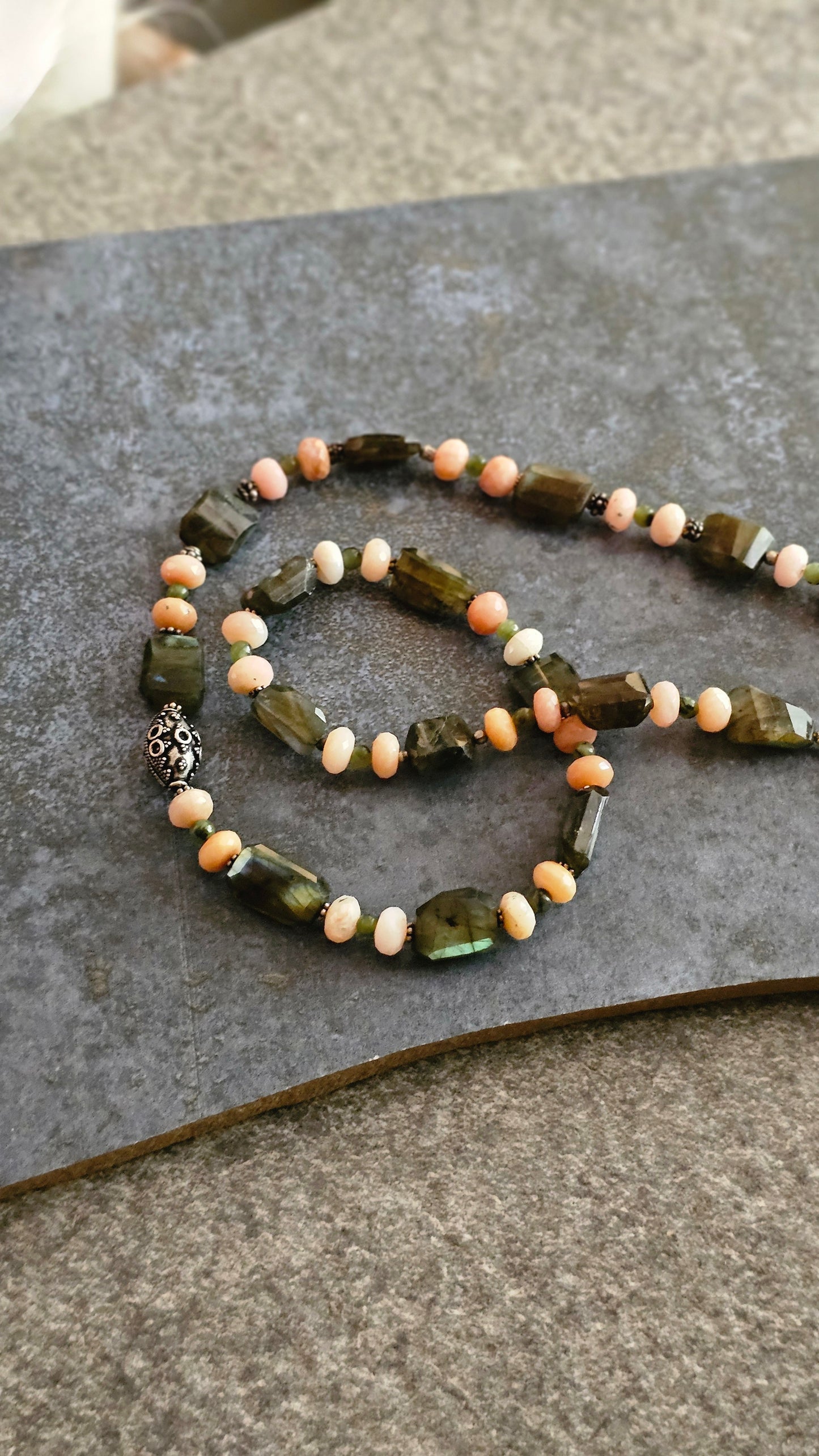 Fire Labradorite, Pink Opal necklace