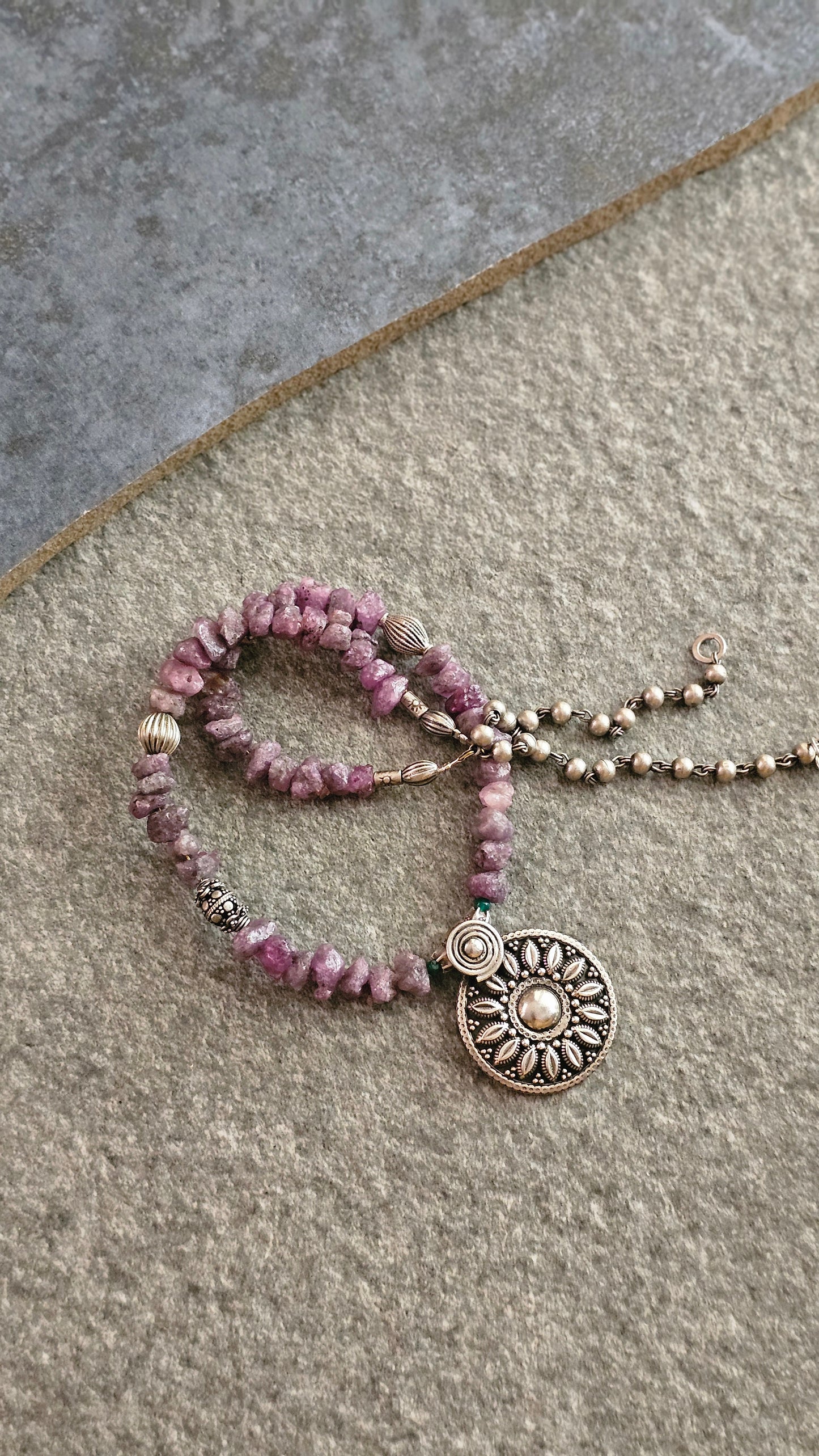 Rough Ruby necklace vintage silver pendant