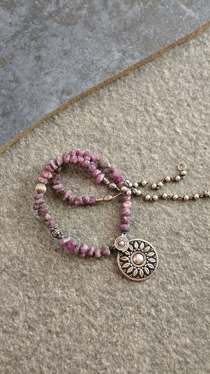 Rough Ruby necklace vintage silver pendant