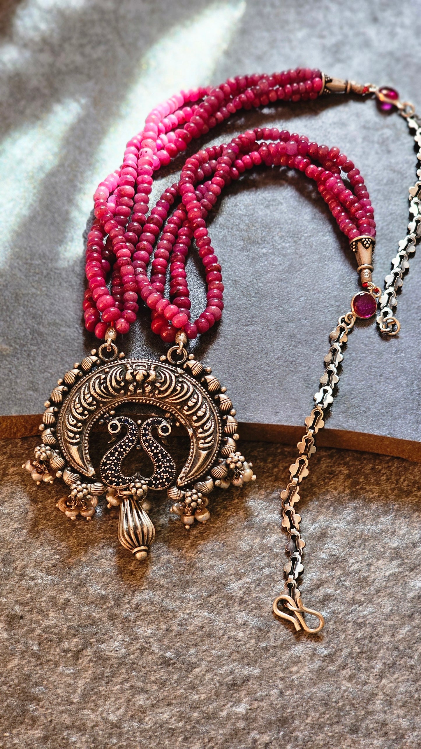 Srilankan Rubies necklace chaand baali pendant