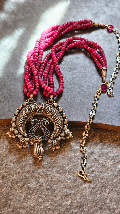 Srilankan Rubies necklace chaand baali pendant