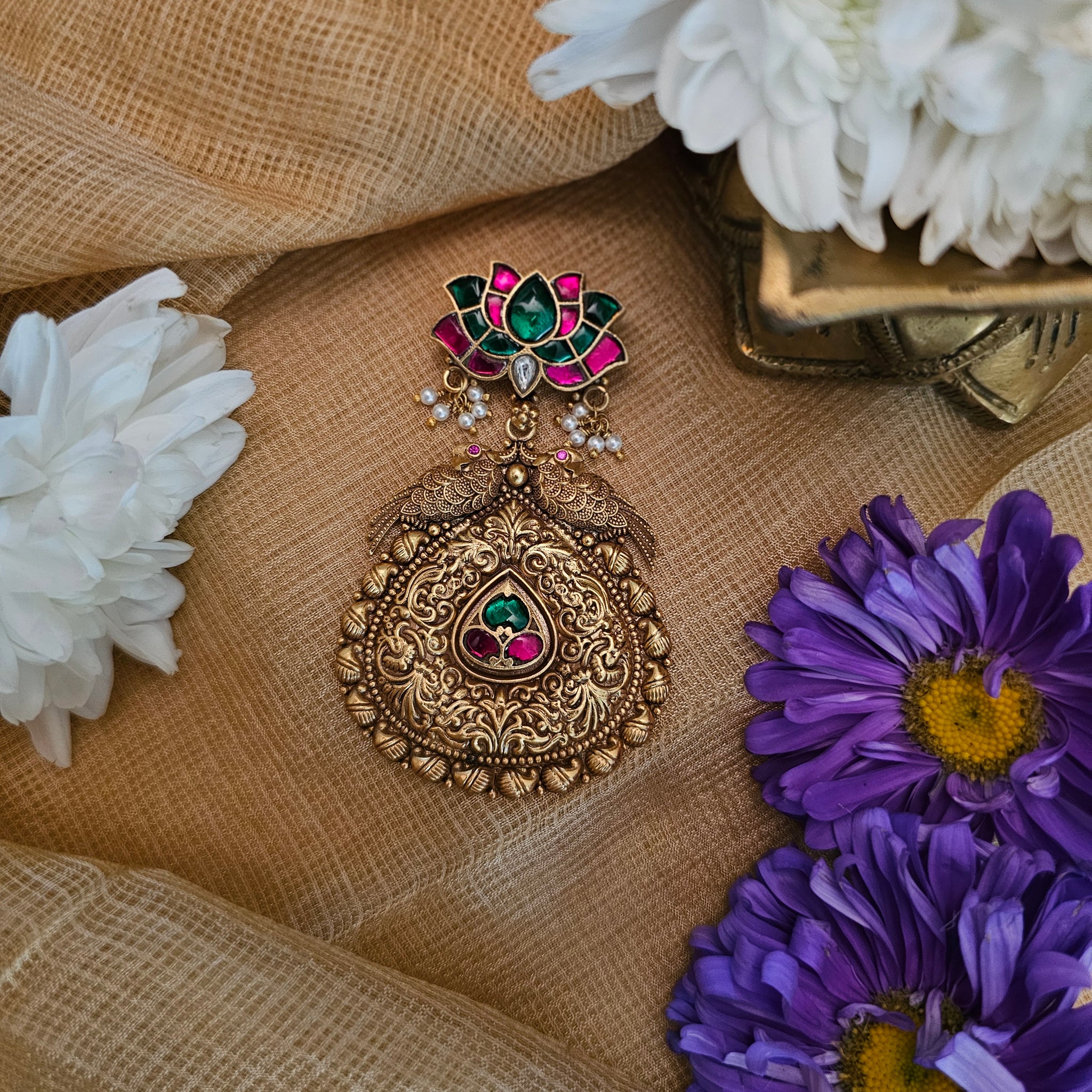 Silver 92.5 kundan gold polish pendant