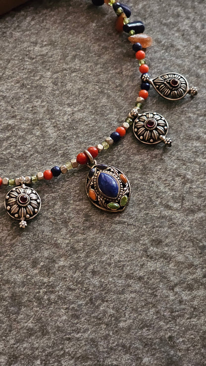 Labrodrite, Sunstone Kolhapur Saaz motifs necklace