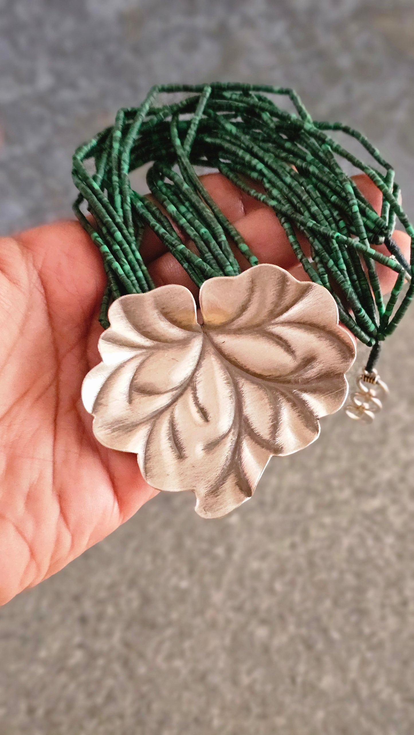 Maple Muse – African Malachite & Hill Tribe Silver Necklace