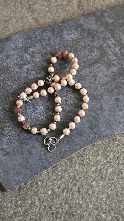 Champagne Pearl & Strawberry Quartz Statement Necklace