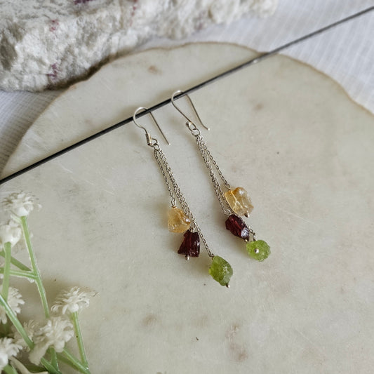 Silver 92.5 uncut Peridot Amethyst citrine earrings