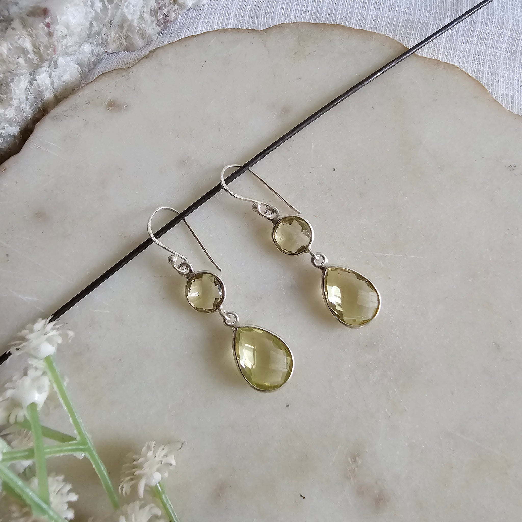 Silver 92.5 cut yellow topaz earrings