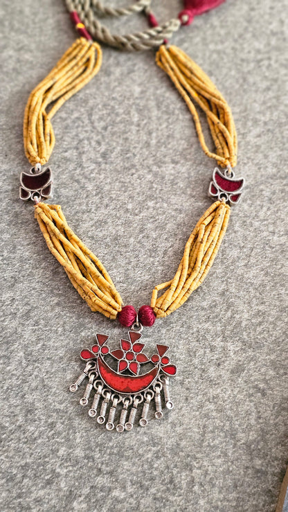 GULNAAR| Yellow Howlite & Vintage Red Glass Necklace