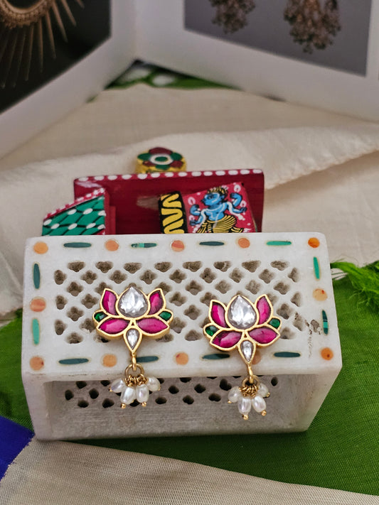 Silver 92.5 gold polish kundan earrings