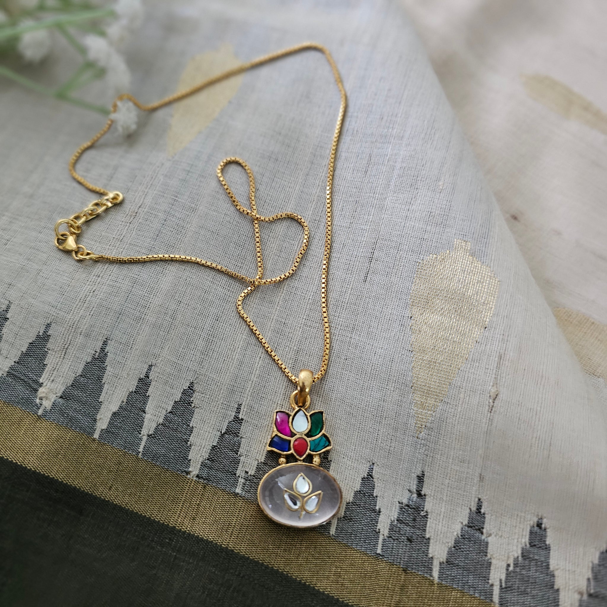 Silver 92.5 kundan gold polish necklace