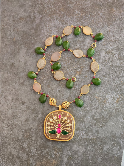 Gold polish kundan inlay pendant druzzy stone necklace