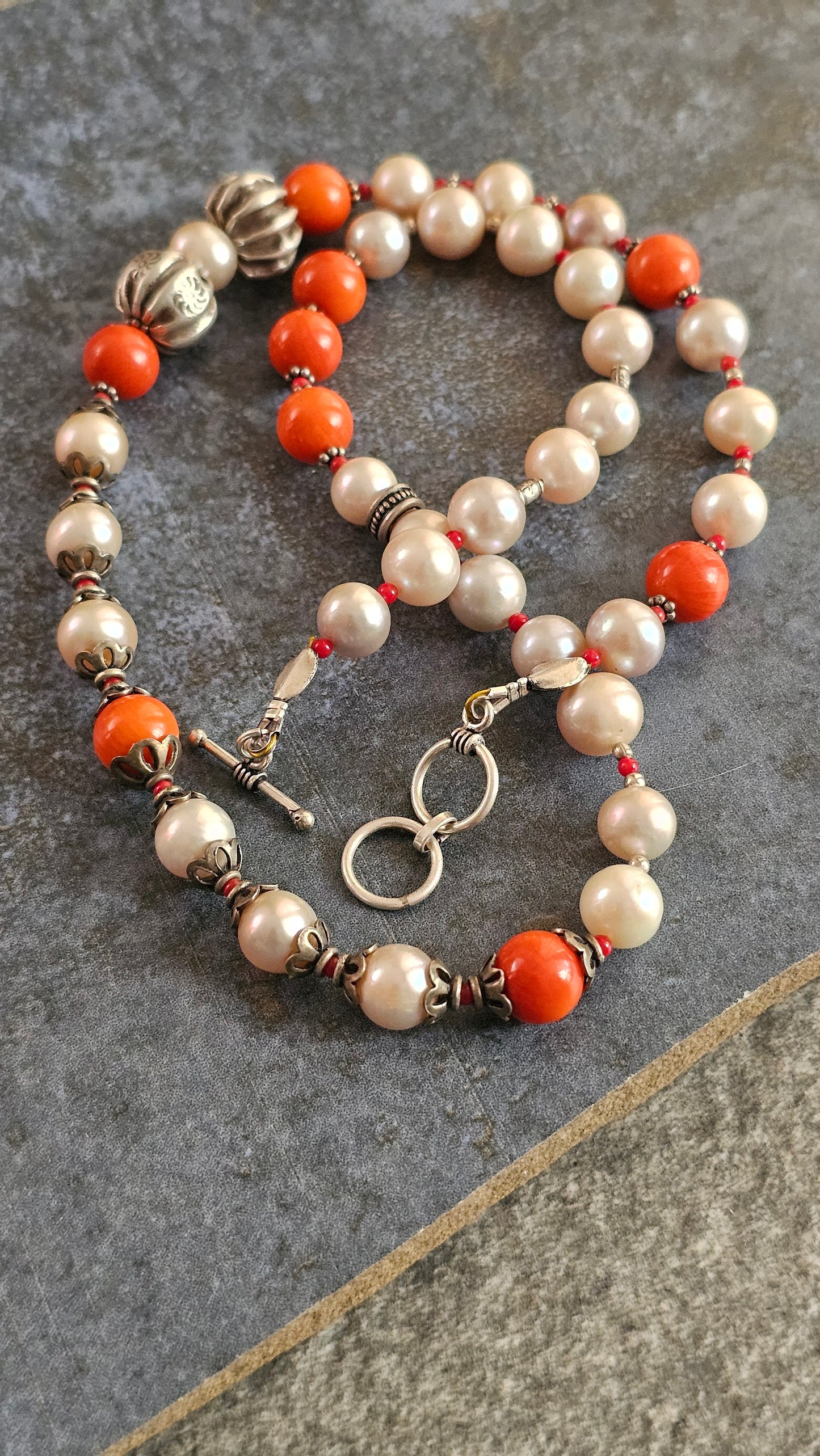 Champagne Pearl & Coral Statement Necklace