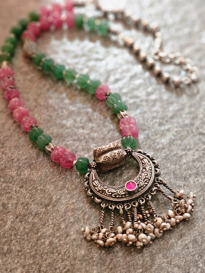 Chaandbali Pendant with lavender jade and green strawberry quartz