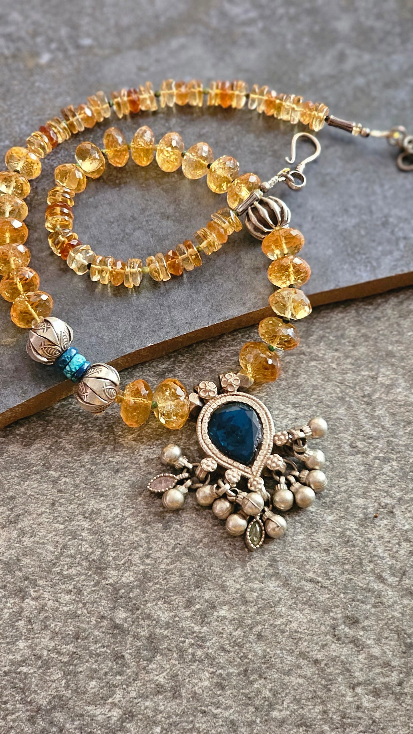Citrine necklace vintage glass pendant
