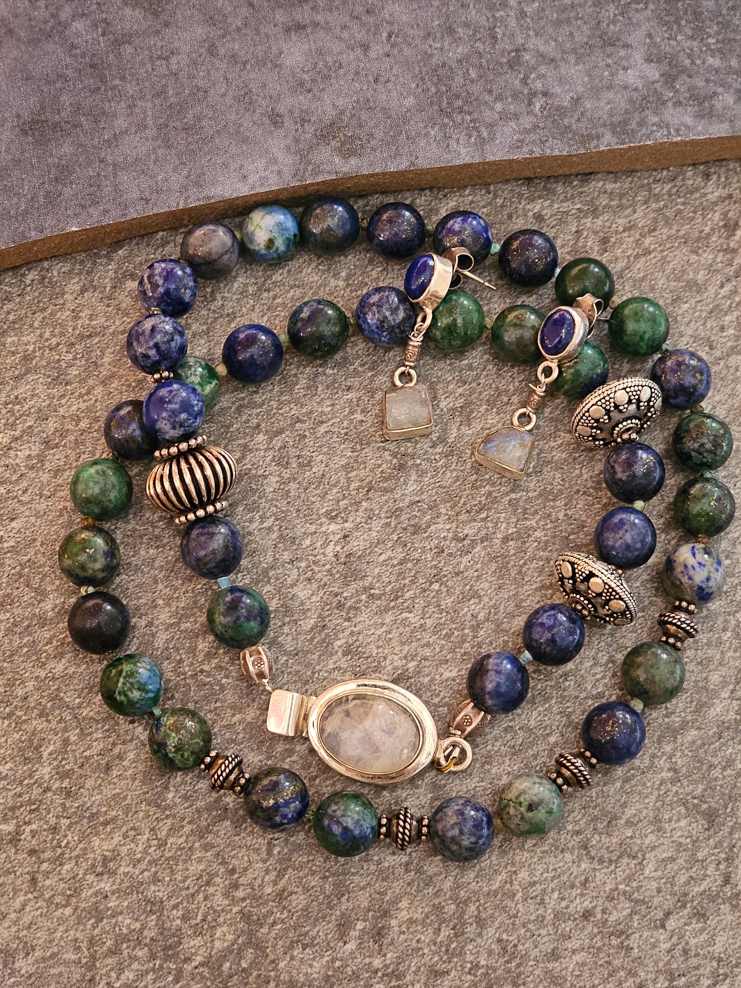 Azurite Malachite necklace Moonstone clasp necklace