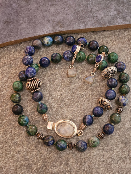 Azurite Malachite necklace Moonstone clasp necklace