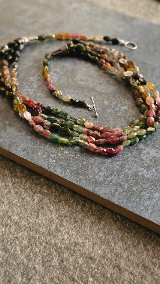Rangrekha – AAA Watermelon Tourmaline Necklace in Sterling Silver