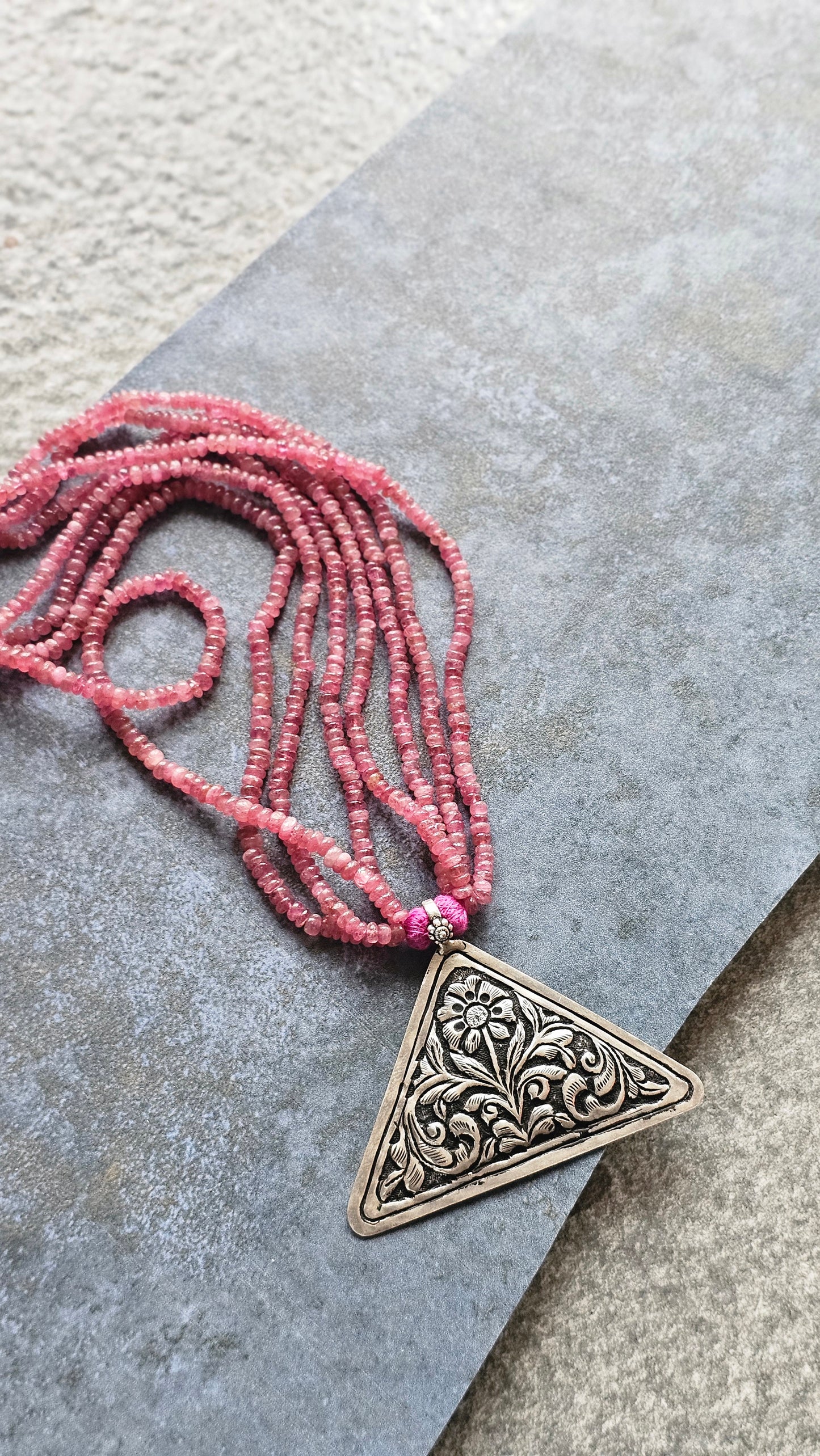 Soul Strung | Pink Tourmaline & Repoussé Pendant Necklace