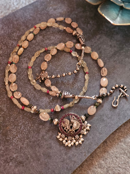 Morganite phrenite gemstone necklace