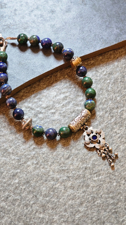 Azurite Malachite gemstone necklace dumroo pendant