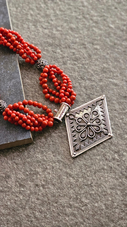 Corals and Rawa work tribal pendant