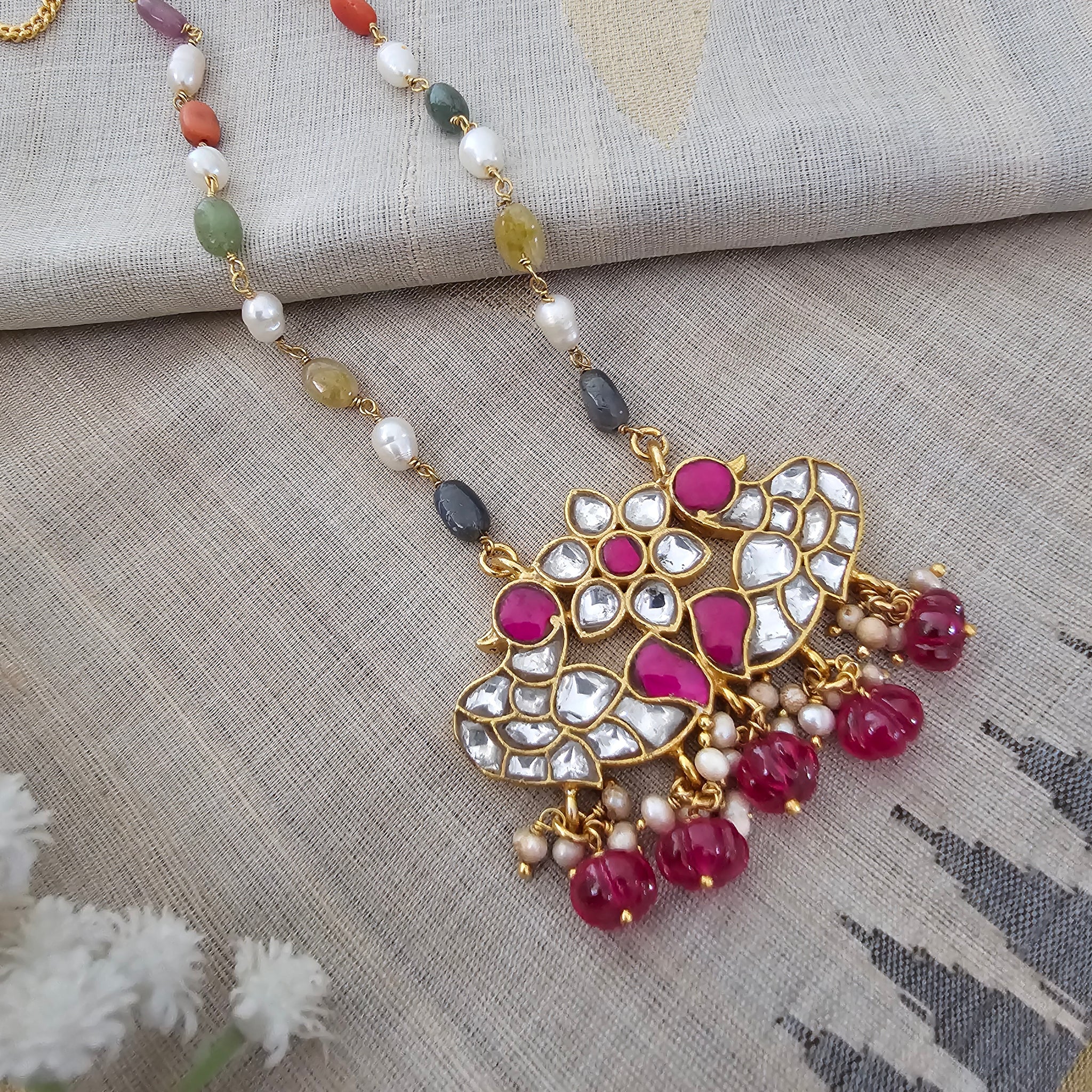 Silver 92.5 kundan gold polish necklace