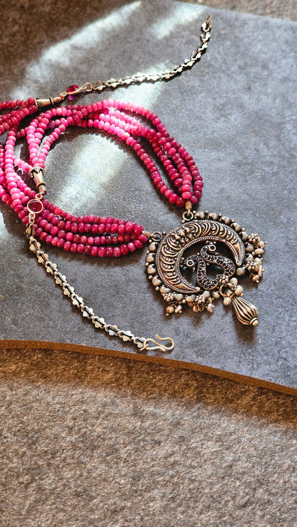 Srilankan Rubies necklace chaand baali pendant