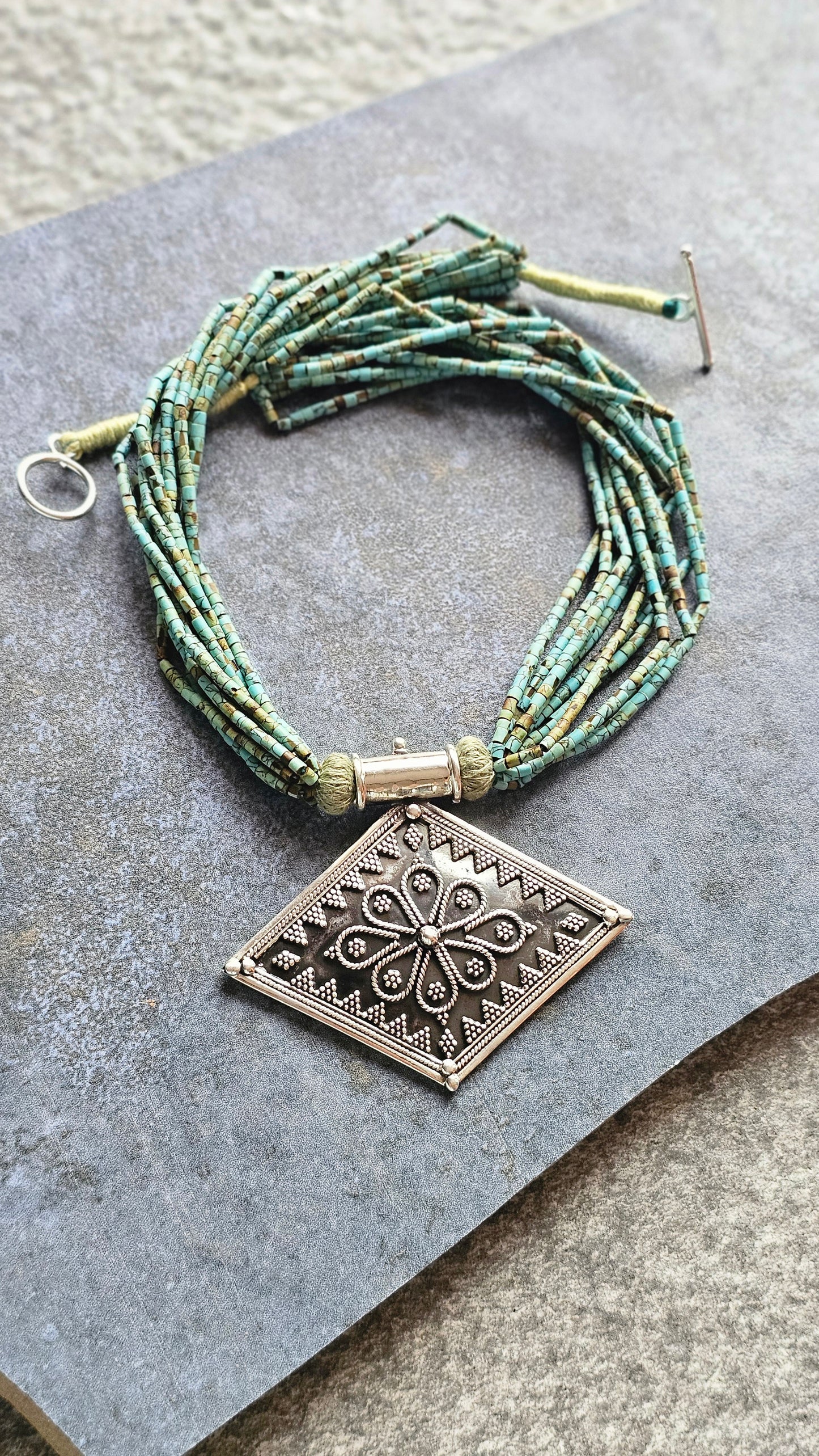 Soul Strung | African Turquoise & Rawa Pendant Necklace
