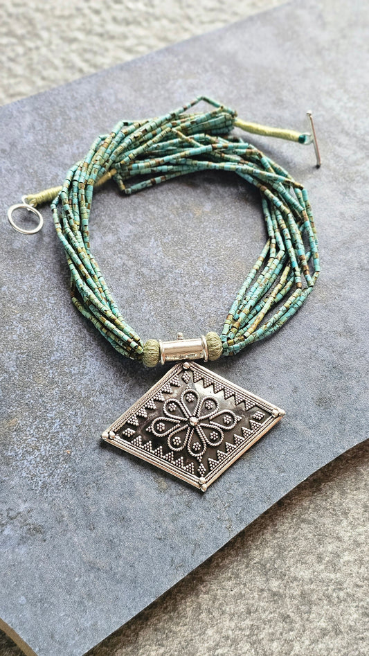 Soul Strung | African Turquoise & Rawa Pendant Necklace