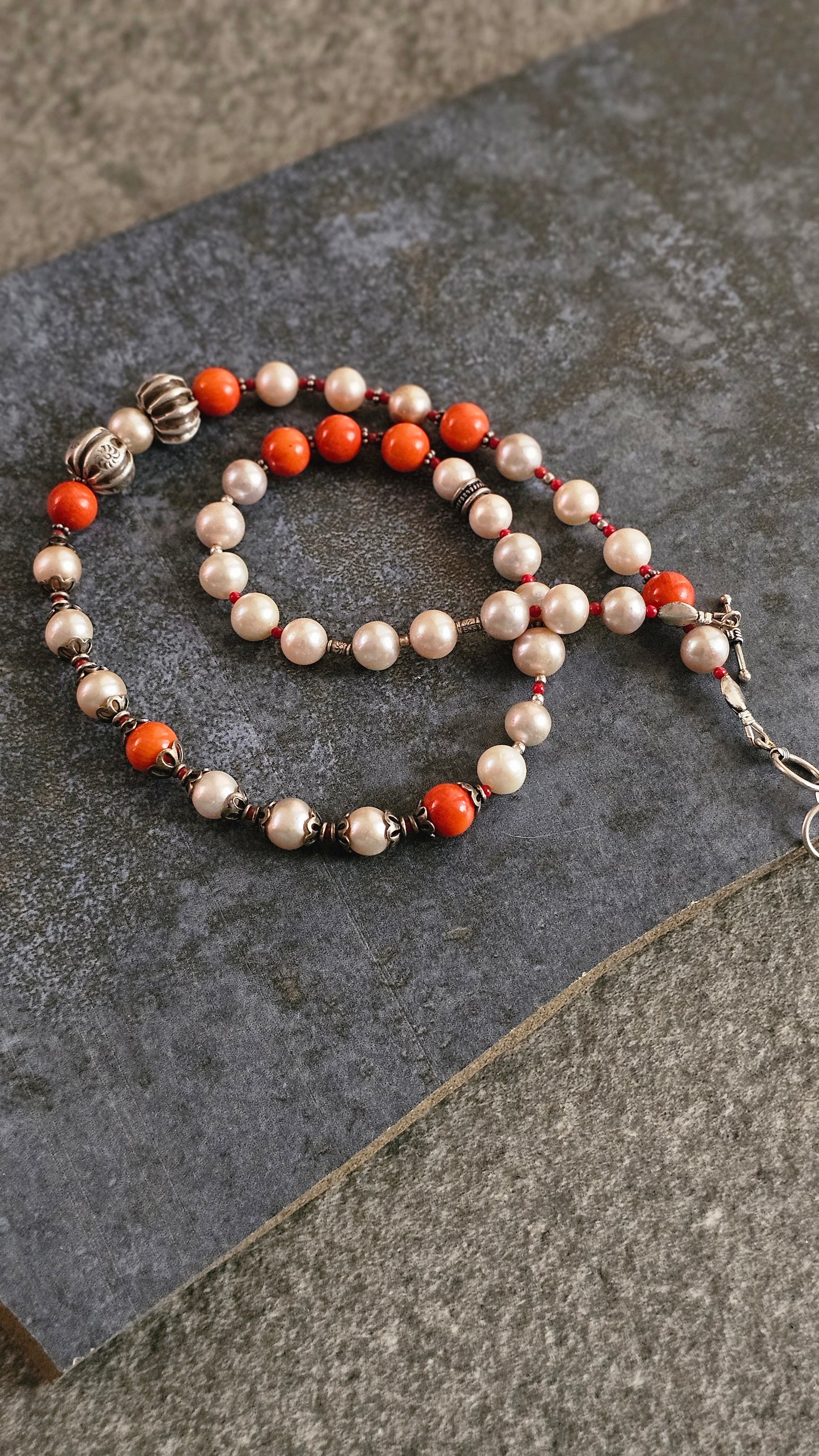 Champagne Pearl & Coral Statement Necklace