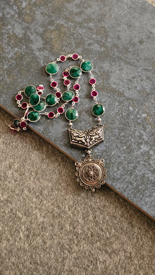 Punarva | Emerald, Ruby & Restored Nakash Pendant Necklace