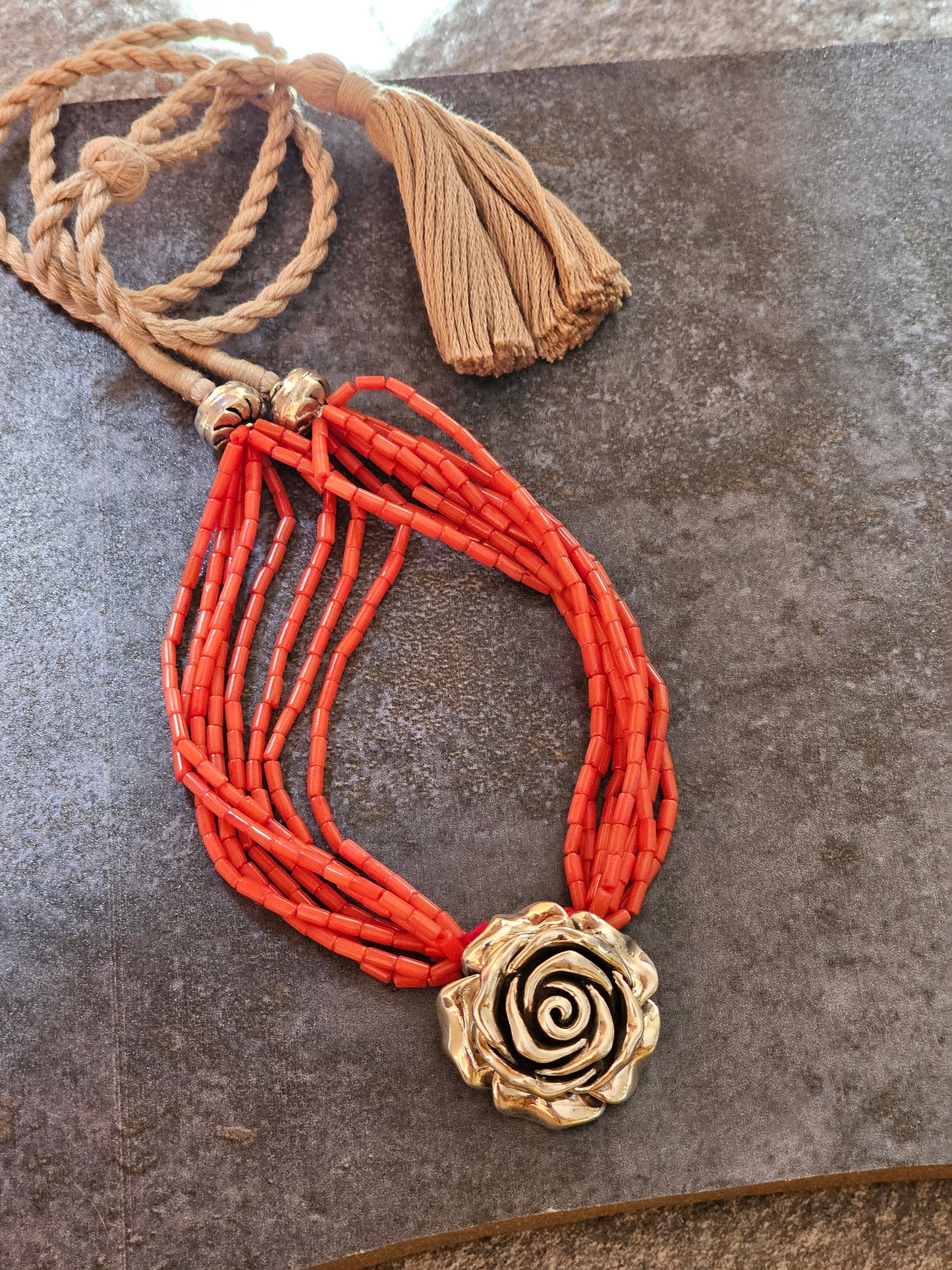 Italian Coral silver rosette necklace