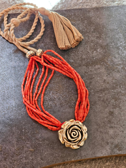 Italian Coral silver rosette necklace