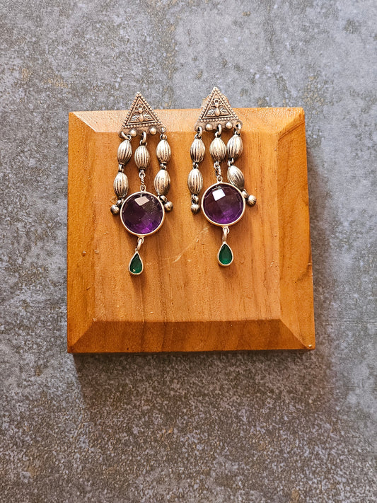 Amethyst green onyx silver earrings