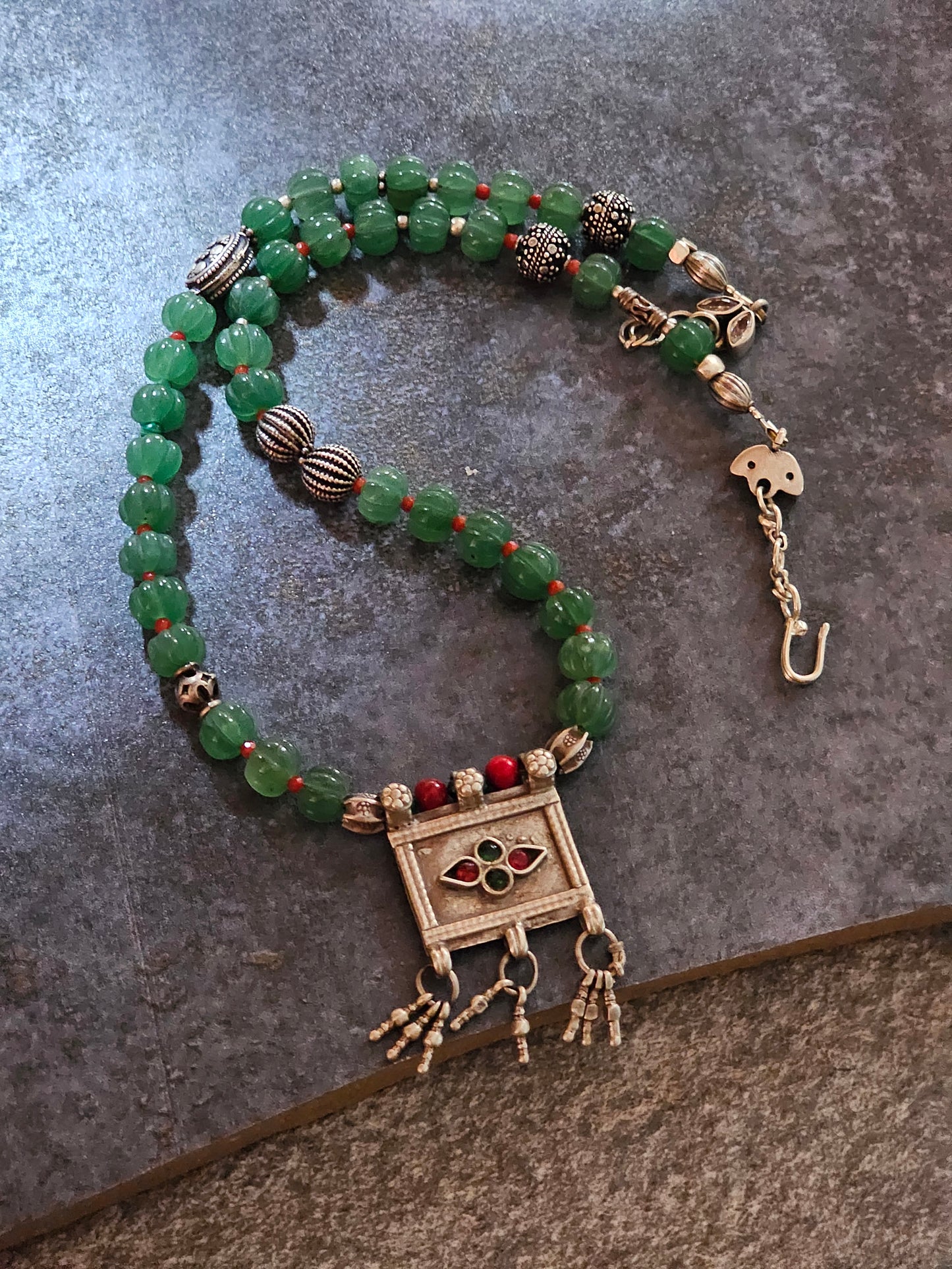 Green strawberry quartz vintage necklace