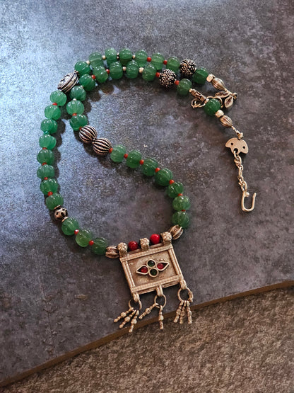 Green strawberry quartz vintage necklace