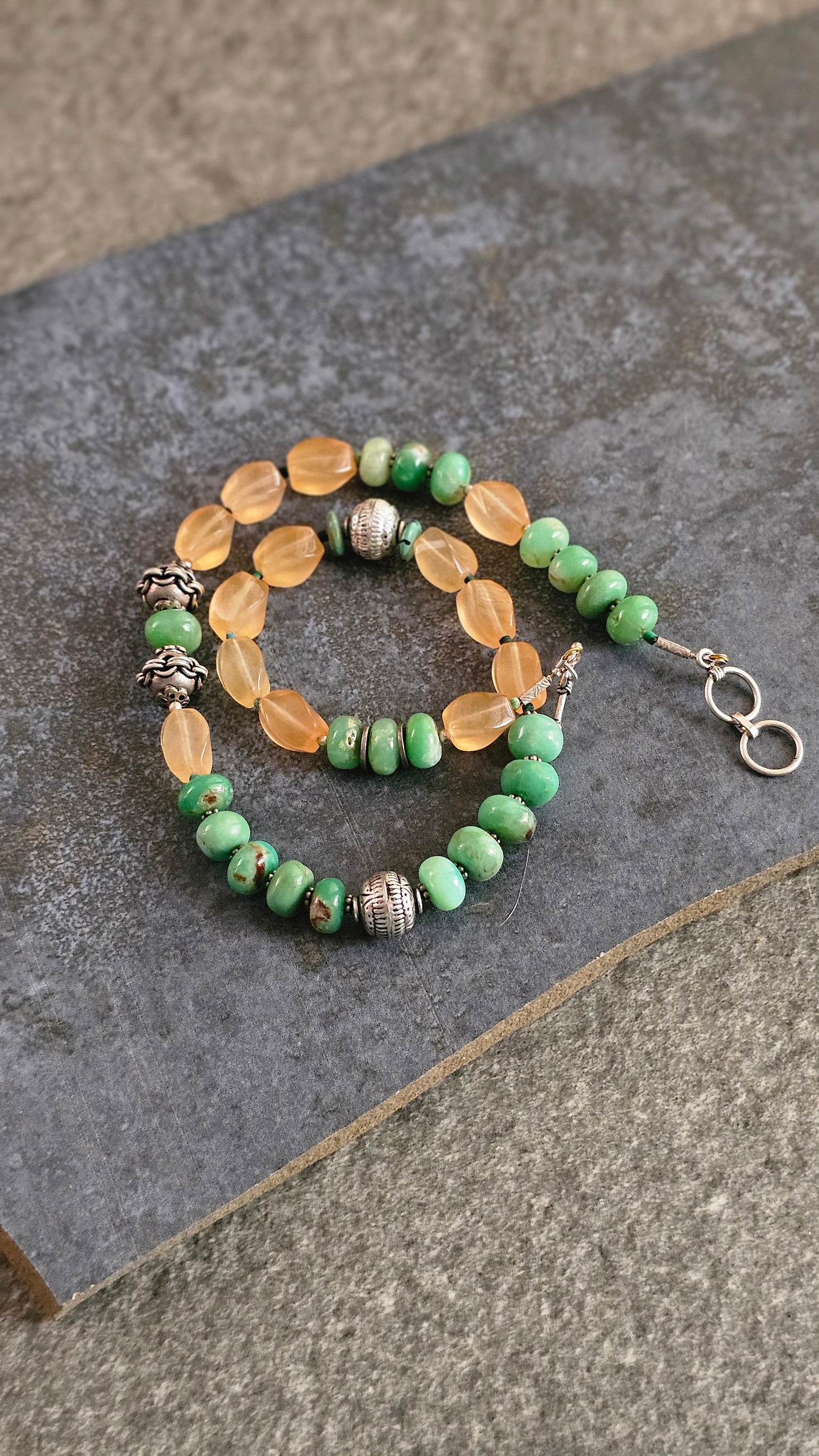 Mint Chrysoprase & Mona Lisa Gemstone Necklace in 92.5 Silver