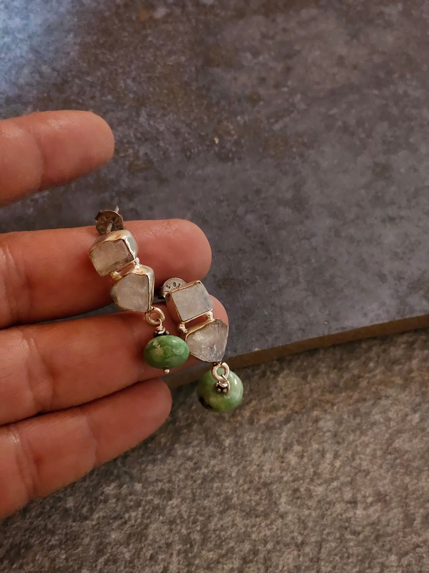 Moonstone and Chrysoprace earrings