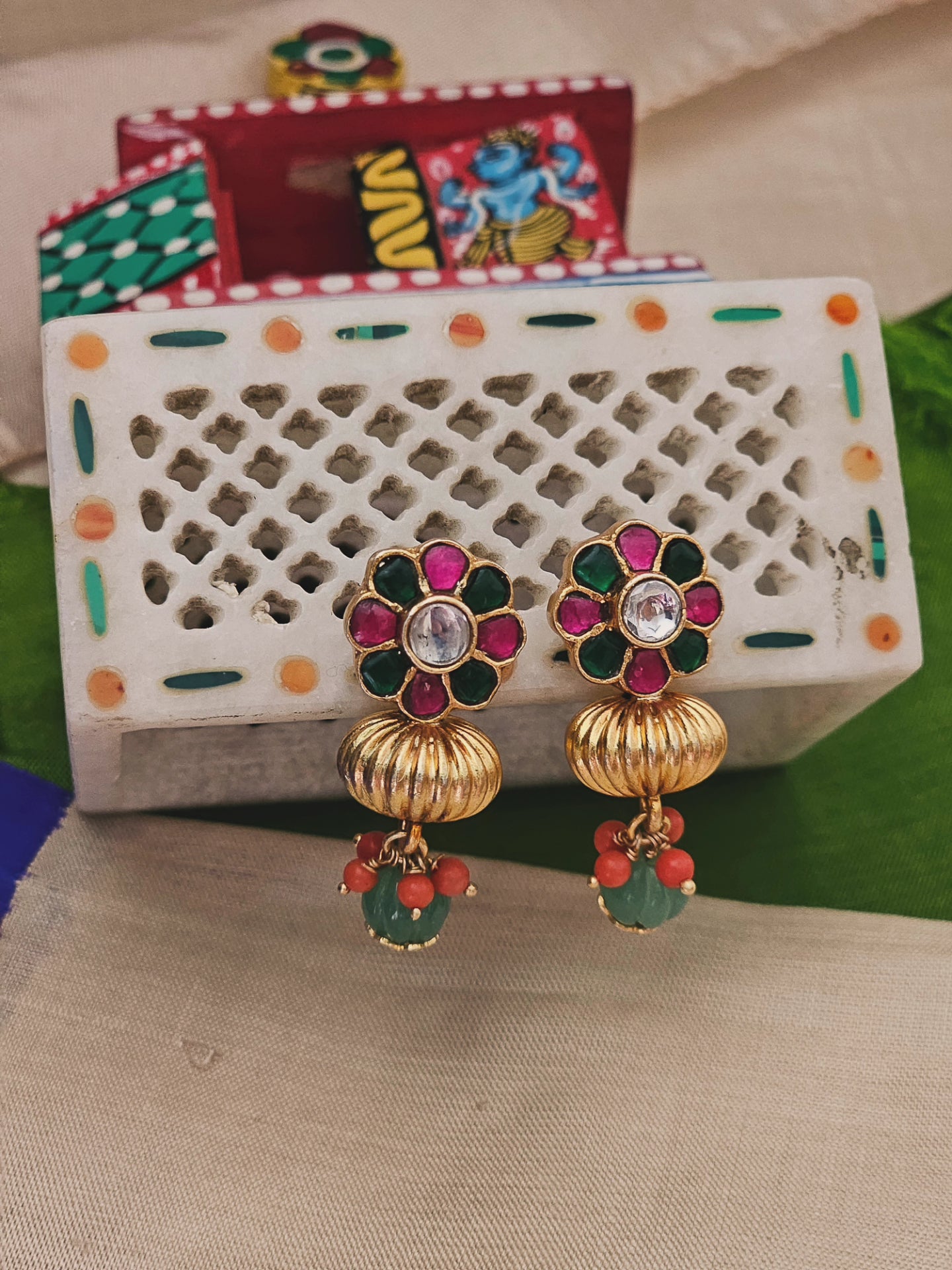 Silver 92.5 gold polish kundan earrings